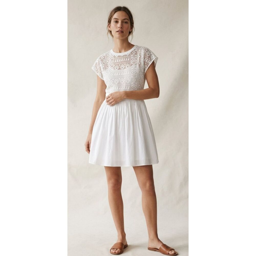 Madewell White Cotton Blend Crochet Lace Dress Size 4